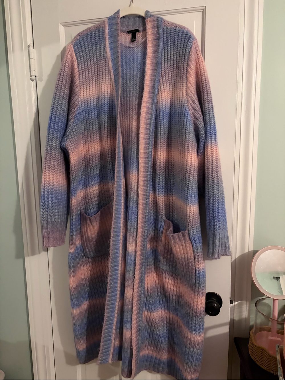 torrid Pink and Blue Striped Open-Front Long Cardigan